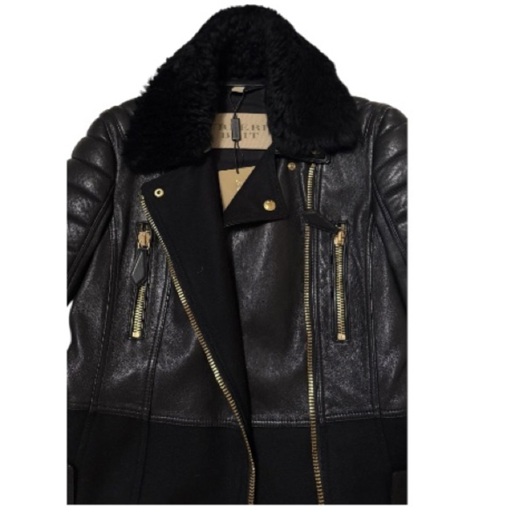 Burberry Brit Black Leather Moto Coat – Size 2/XS - Picture 6 of 13
